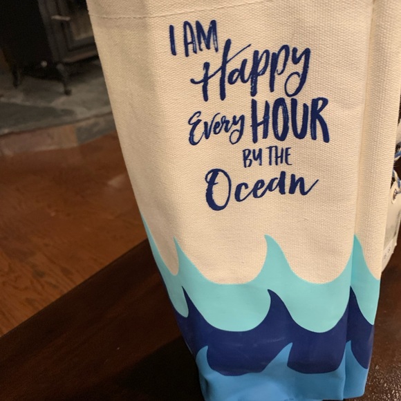 “I Am Happy Every Hour By The Ocean” Wave Wine Tote Gift Bag, New With Tags - Picture 3 of 7
